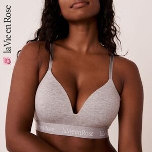 🟣 34C La Vie En Rose Lightly Lined Wireless Cotton Bra, Medium Grey